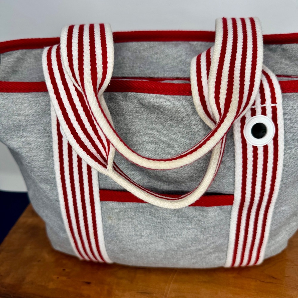 Y2K Lacoste Tote Bag Gray Sweatshirt Red Striped Velvet Crocodile Logo - Picture 5 of 13